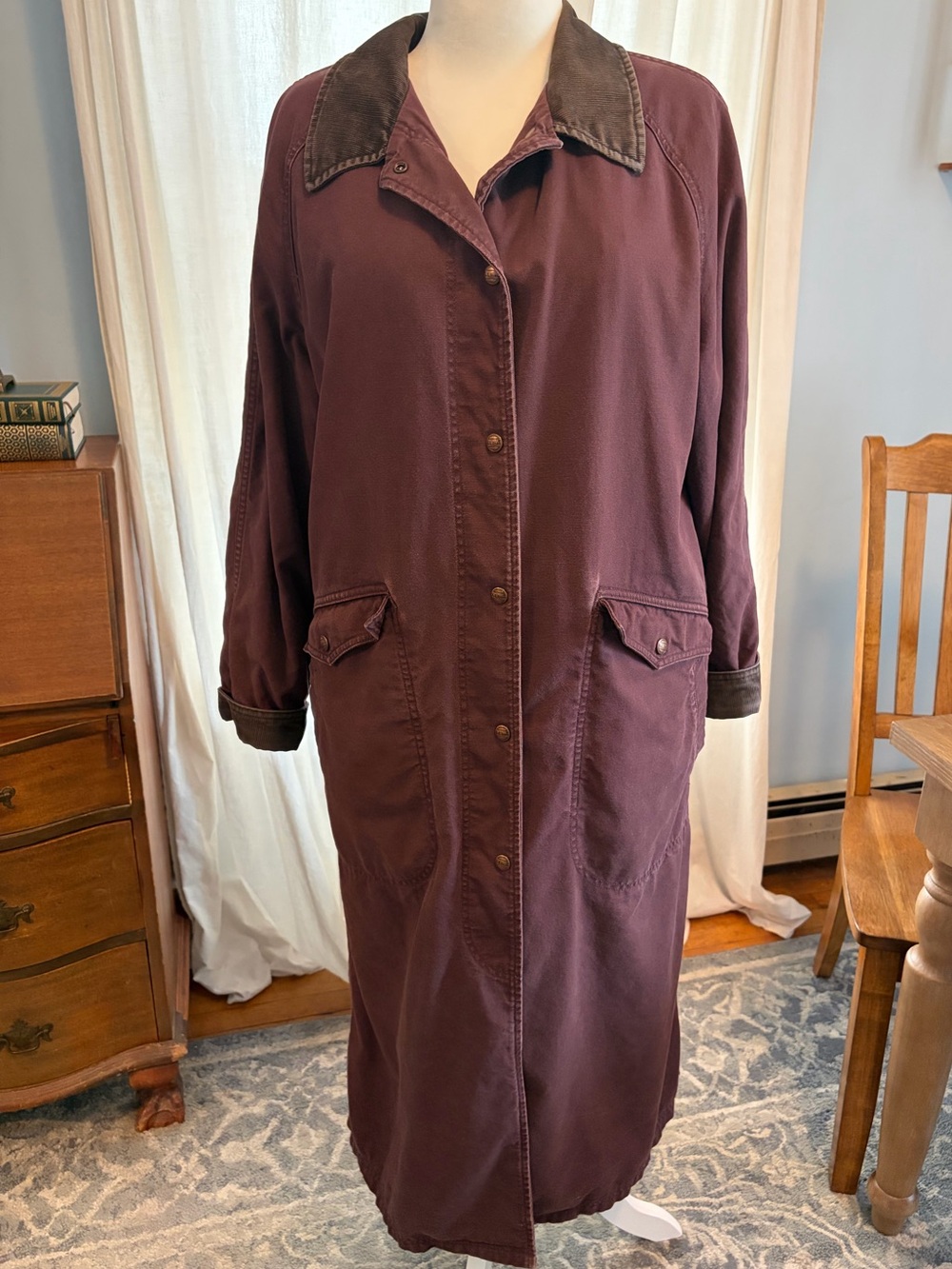 L.L. Bean Long barn Coat in Plum with Dark Contrast Collar